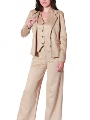 Chaqueta solapa muesca dos botones antelina beige