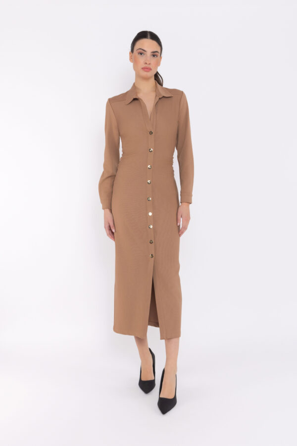 Vestido camisero botones dorados crudo