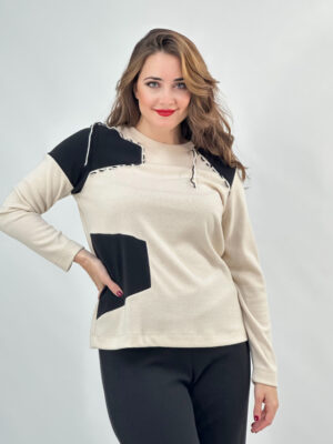 Conjunto jersey y pantalón punto combinado negro y crudo