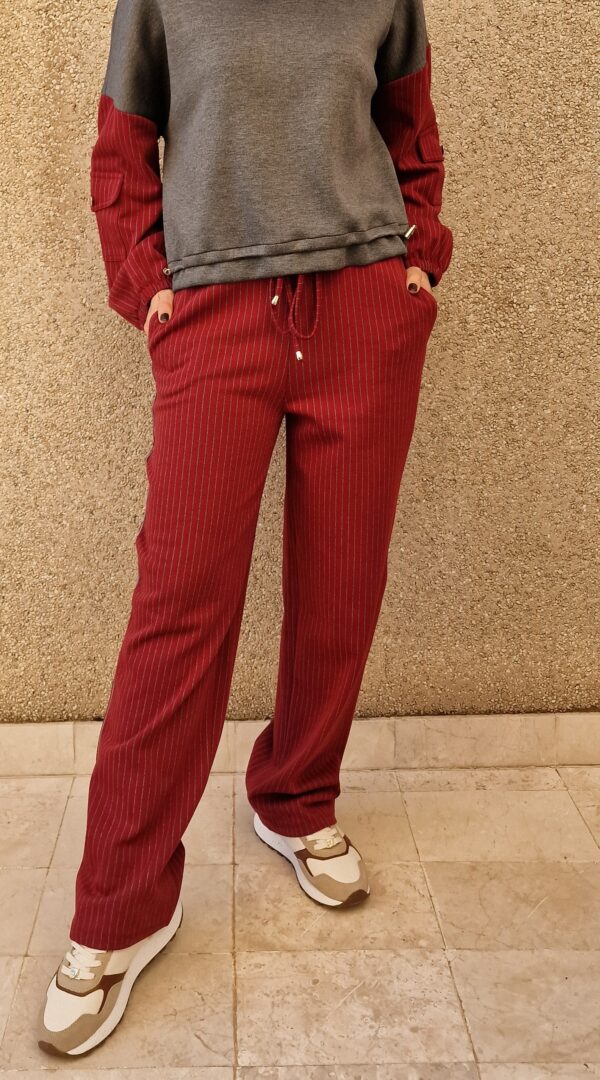 Conjunto sudadera y jogger combinado rayas gris y burdeos - Imagen 3