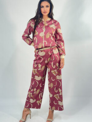 Conjunto camiseta y pantalón jogger estampado círculos beige