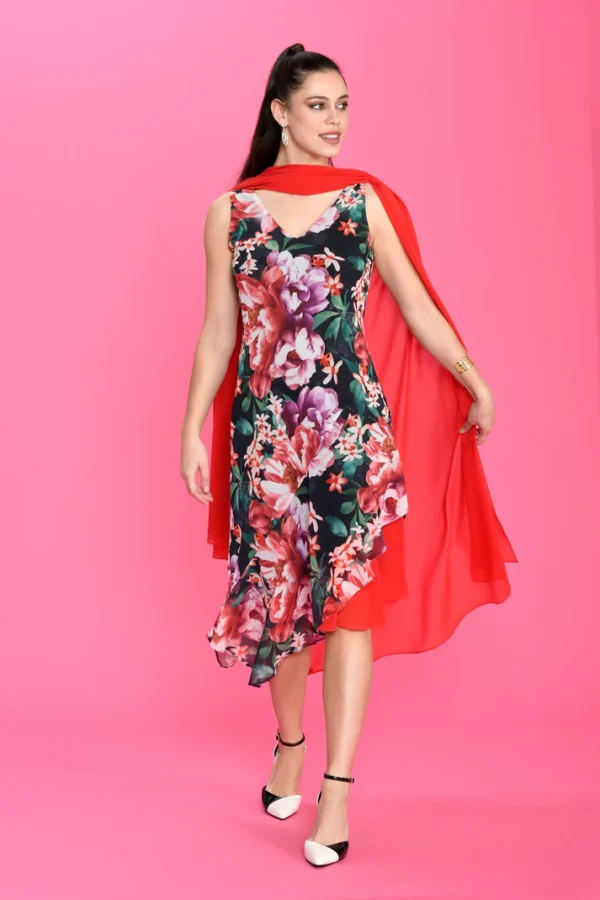 Vestido gasa tirantes detalle foulard estampado floral - Imagen 2