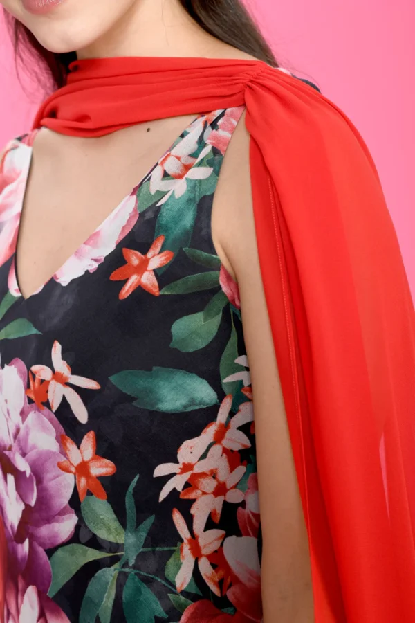 Vestido gasa tirantes detalle foulard estampado floral - Imagen 3