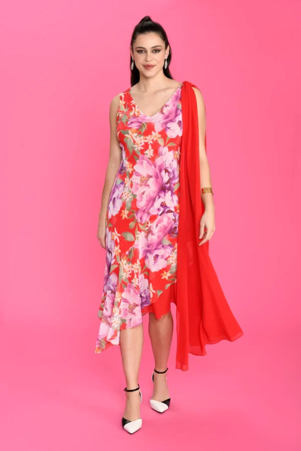 Vestido gasa tirantes detalle foulard estampado floral - Imagen 4