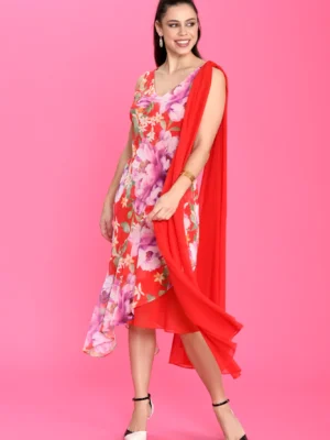 Vestido gasa tirantes detalle foulard estampado floral