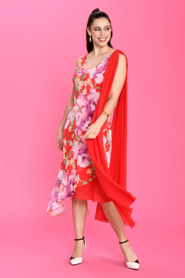 Vestido gasa tirantes detalle foulard estampado floral