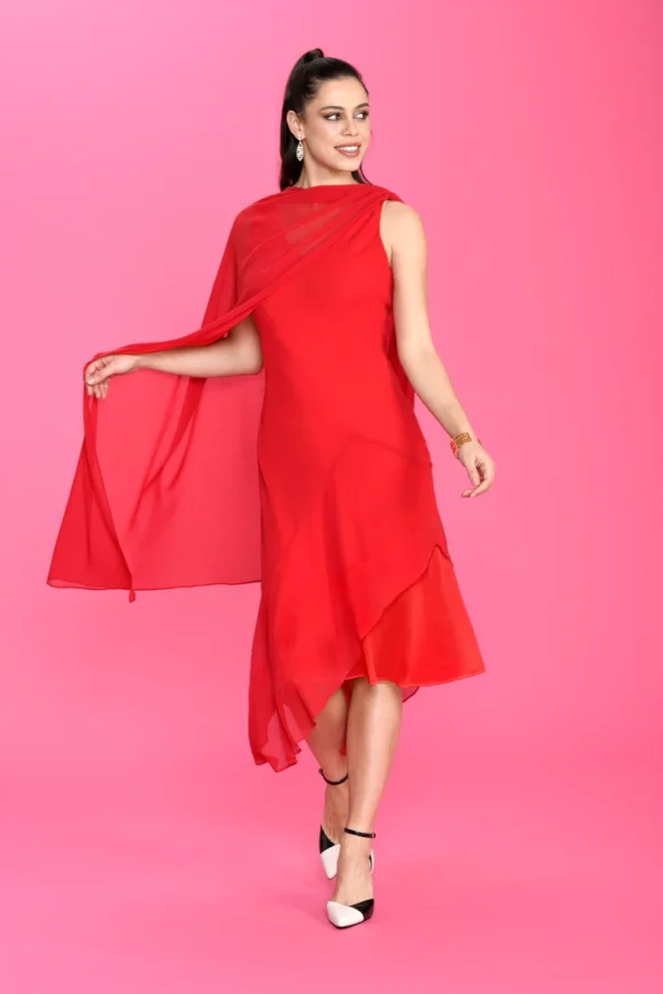 Vestido gasa tirantes detalle foulard - Imagen 2
