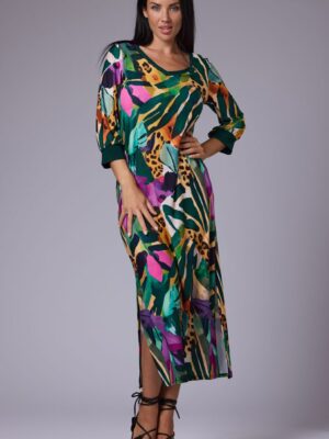 Vestido midi estampado tropical verde