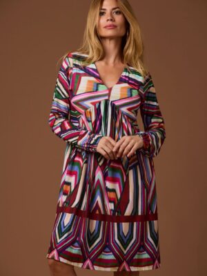 Vestido estampado multicolor geométrico corto