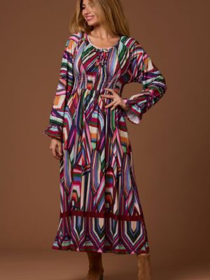 Vestido estampado multicolor geométrico midi
