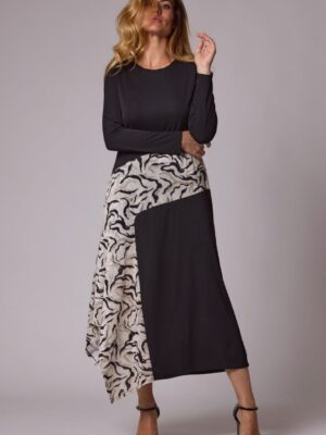 Vestido combinado animal print y negro asimétrico