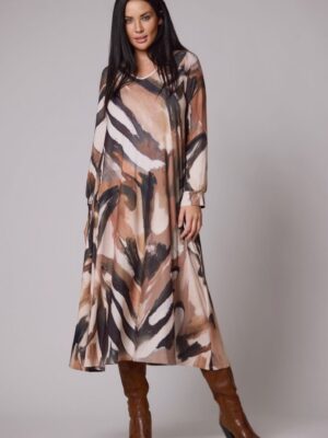 Vestido estampado pinceladas tonos tierra
