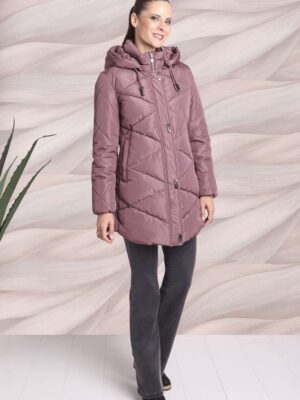 Chaquetón enguatado con capucha rosa empolvado oscuro