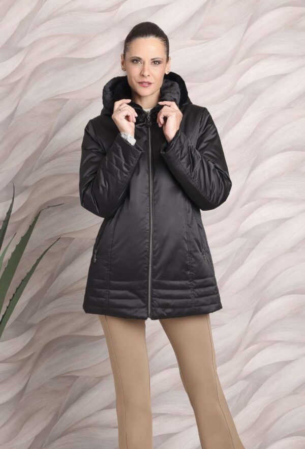 Chaquetón reversible enguatado y pelo con capucha desmontable negro - Imagen 2