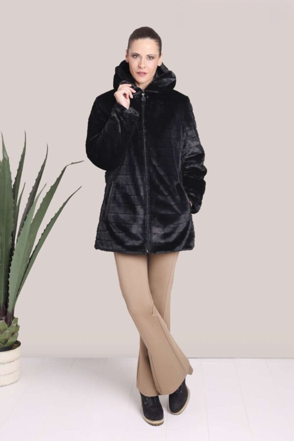 Chaquetón reversible enguatado y pelo con capucha desmontable negro