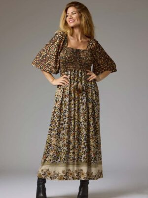 Vestido largo mangas abombadas animal print