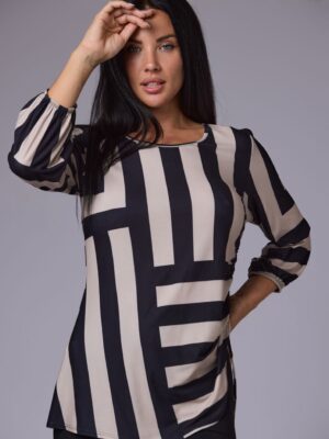 Conjunto blusa y pantalón franjas beige y negro