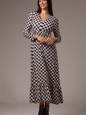 Vestido estampado ondas negro y blanco midi