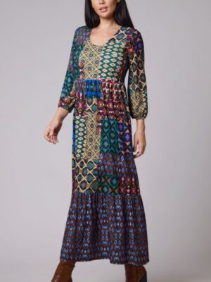 Vestido estampado geométrico multicolor volante bajo