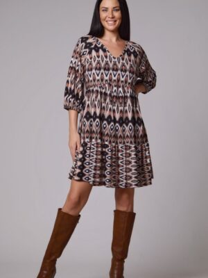 Vestido corto estampado étnico volante bajo