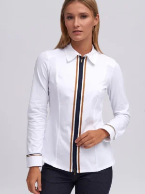 Camisa detalle franja marino y camel cremallera