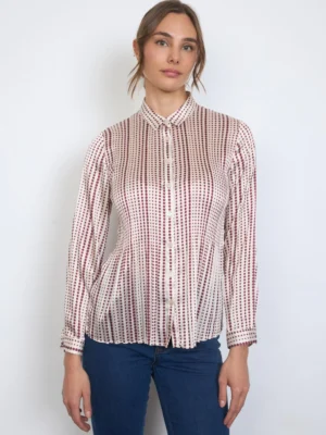 Camisa tejido plisado topos burdeos y beige