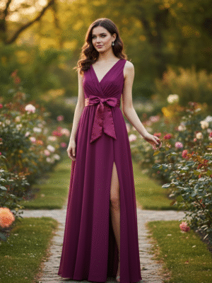 Vestido largo asimétrico volante raso doble hombro