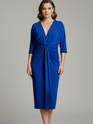 Vestido nudo y frunces cintura azulón