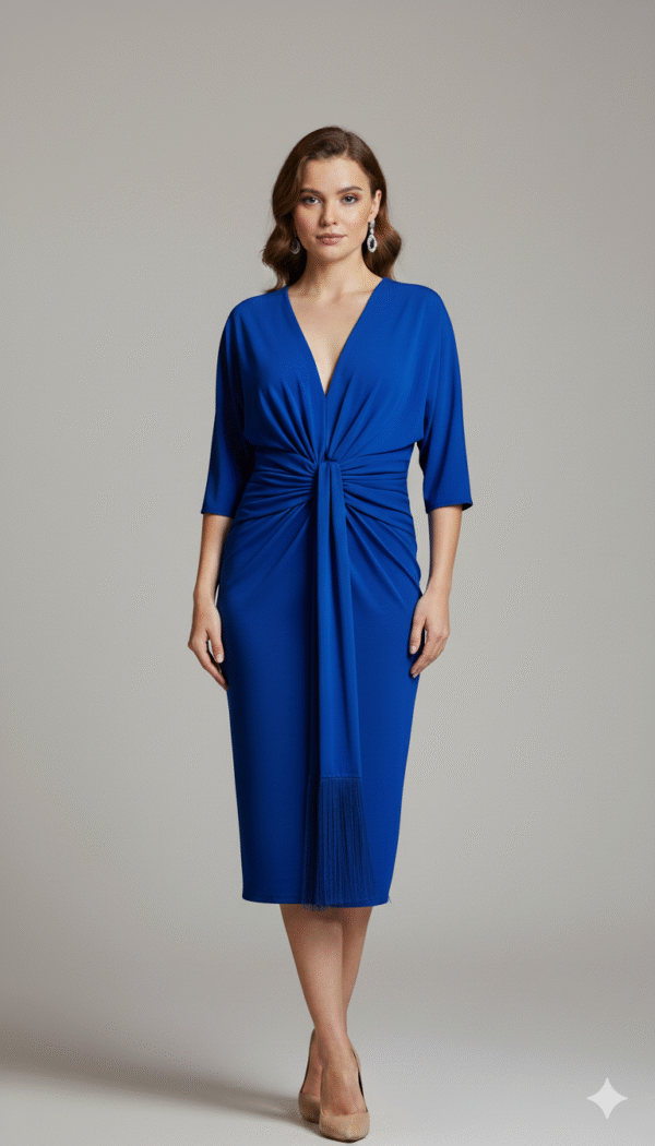 Vestido nudo y frunces cintura azulón