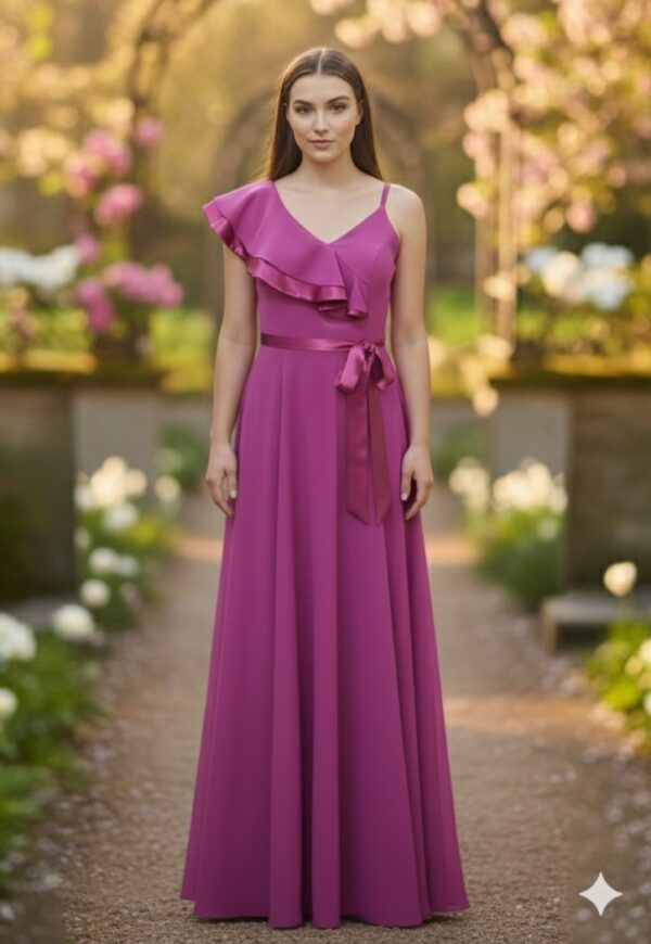 Vestido largo tul escote cruzado abertura pierna lazada