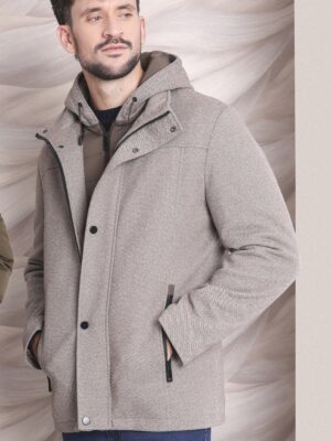 Trenca paño tejido espiga capucha desmontable