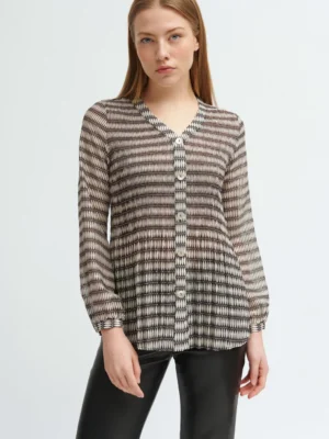 Camisa blanca y negra gasa estampado franjas