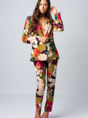 Conjunto chaqueta y pantalón multicolor flores