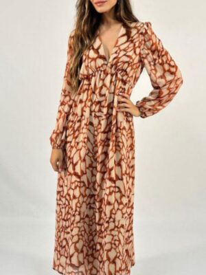 Vestido largo fluido animal print marrón