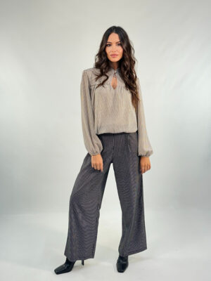 Pantalón fluido estampado mini rombos negro y blanco