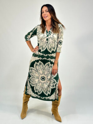 Vestido estampado flor verde y beige