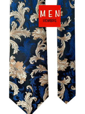 Corbata azul marino damasco beige y tinta