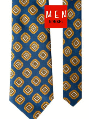 Corbata azul tinta rombos dorados