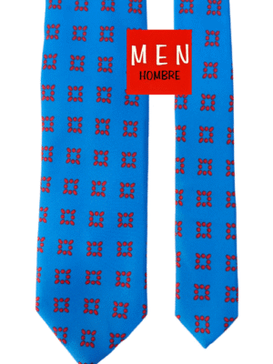 Corbata azul tinta cuadrados rojos
