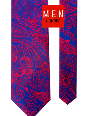 Corbata azul tinta cachemir rojo