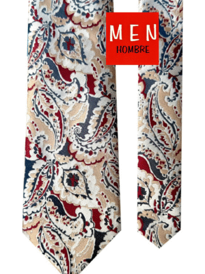 Corbata cachemir plateado beige y burdeos