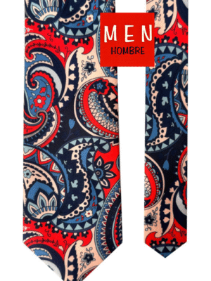 Corbata roja cachemir azul y beige