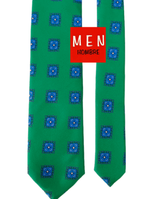 Corbata verde esperanza flores cuadradas azules