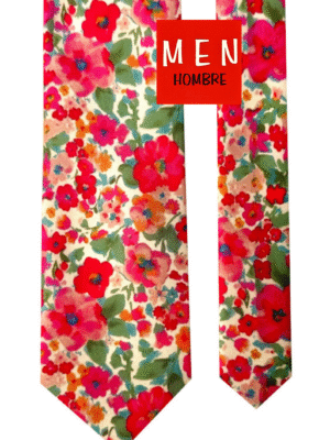 Corbata beige flores rosas