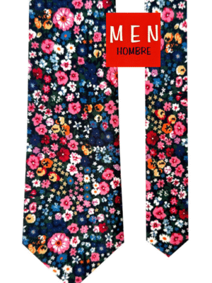 Corbata negra florecillas multicolor