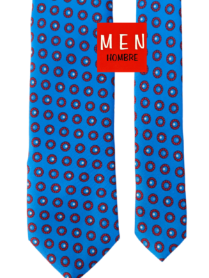 Corbata azul tinta círculos rojos