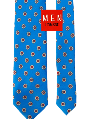 Corbata azul tinta círculos rojos