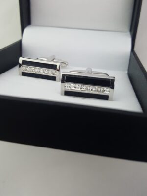 Gemelos rectangulo negro detalle diamantes