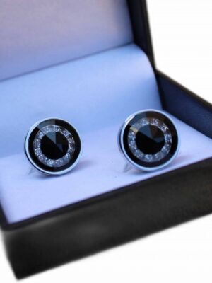 Gemelos circulo negro detalle diamantes