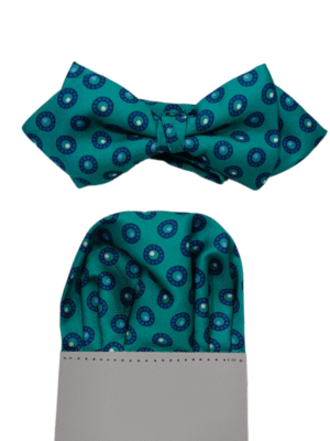 Pajarita verde esmeralda círculos azules